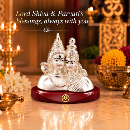 DIVINITI 999 Silver-Plated Shiv Parvati Idol | Car & Home Decor | Gift Box | 7.5x6 CM