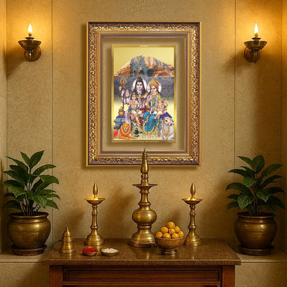 Shiva Parivar | Divine Family of Lord Shiva Wall Mount Photo Frame in 24K Gold Plated Foil