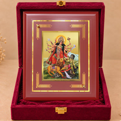 24K Gold-Plated Durga Mahishasura Mardini MDF Frame | Premium Gift Box | 13.5x16 CM