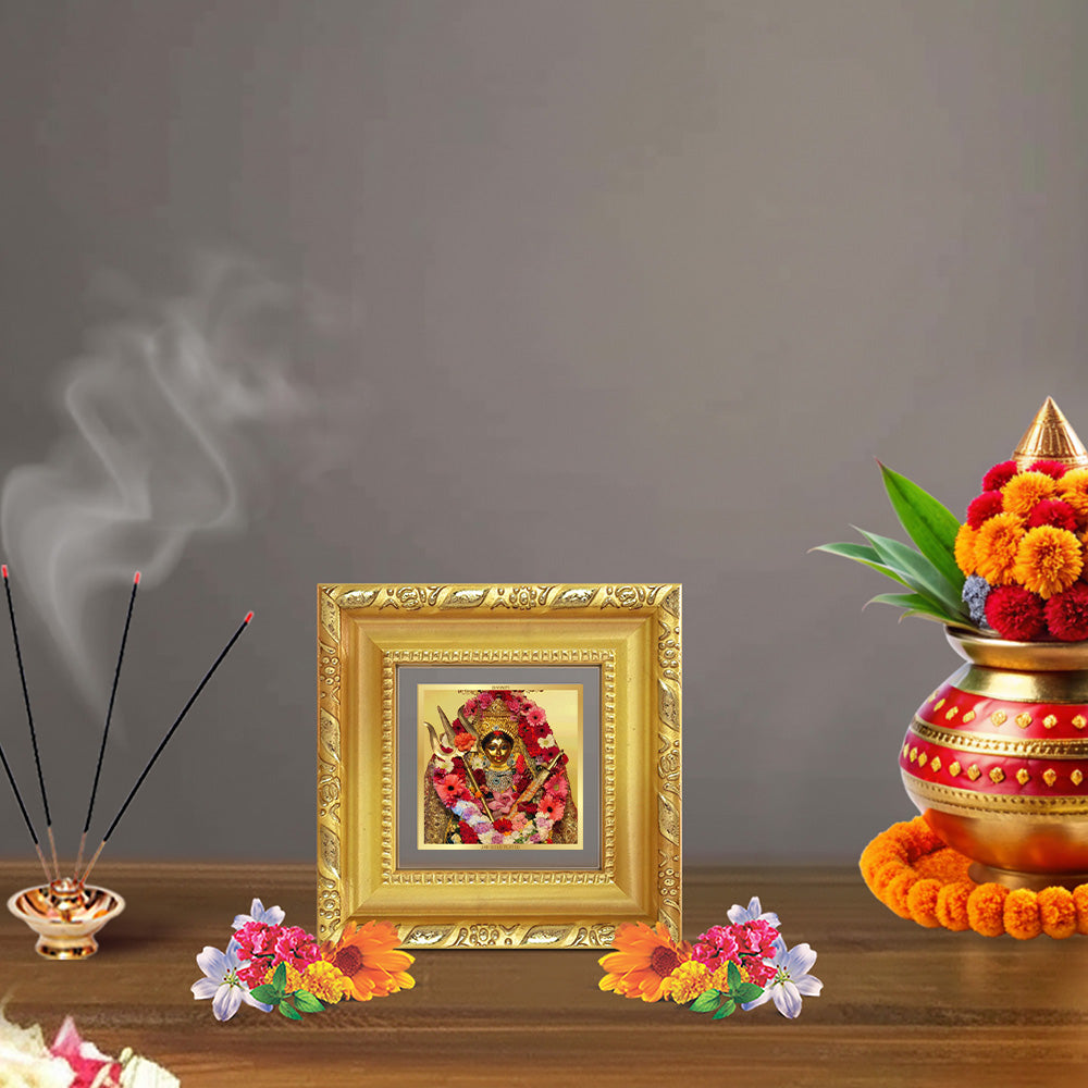 Diviniti Goddess Katyayani Mata Tabletop Photo Frame in 24K Gold Plated Foil | Courage, Protection & Divine Strength | DG103S1A (10x10 CM)