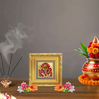 Diviniti Goddess Katyayani Mata Tabletop Photo Frame in 24K Gold Plated Foil | Courage, Protection & Divine Strength | DG103S1A (10x10 CM)