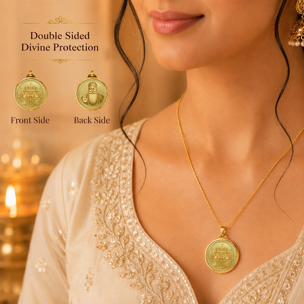 Diviniti 24K Double Sided Gold Plated Pendant Golden Temple & Guru Nanak Dev Ji | 18 MM Flip Coin (1 PCS)