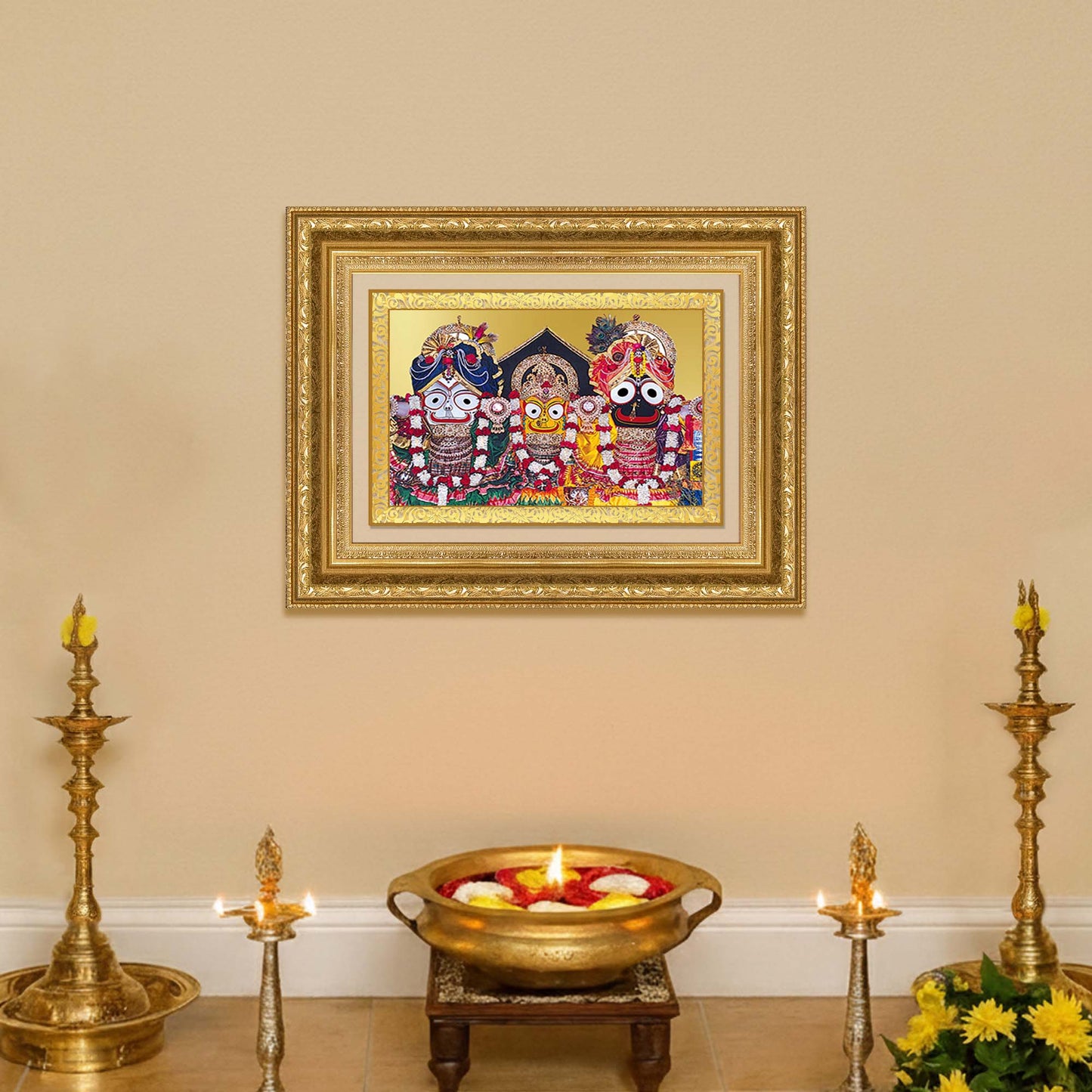 Diviniti 24K Gold Plated Jagannath Subhadra Balabhadra (Classic) Divine Wall Frame for Home Mandir & Office Decor | Luxury Spiritual Gift