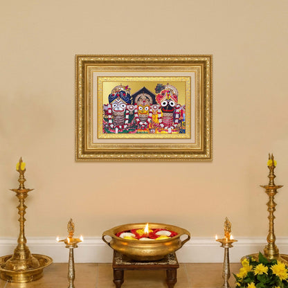 Diviniti 24K Gold Plated Jagannath Subhadra Balabhadra (Classic) Divine Wall Frame for Home Mandir & Office Decor | Luxury Spiritual Gift