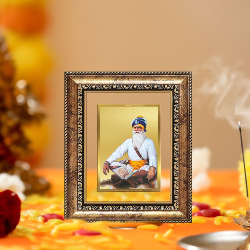 Diviniti 24K Gold Plated Baba Deep Singh Sacred Sikh Table Top Frame for Home Decor & Office Ambiance | Premium Spiritual Gift