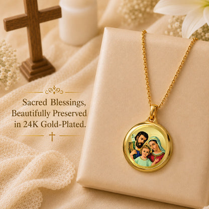 Diviniti 24K Double sided Gold Plated Pendant Holy Family & Holy Cross | 28MM Flip Coin