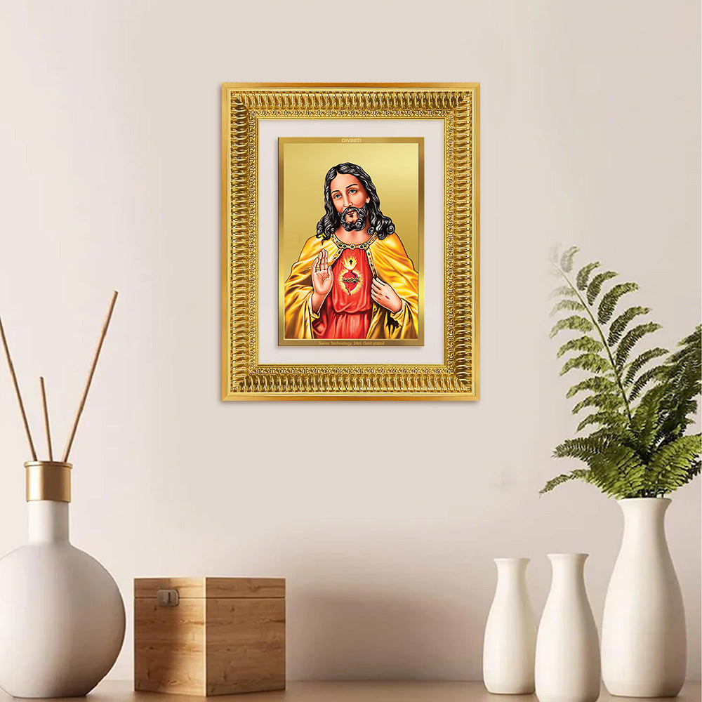 Diviniti 24K Gold Plated Jesus Christ (Classic) Divine Wall Frame for Home Mandir & Office Decor | Luxury Spiritual Gift