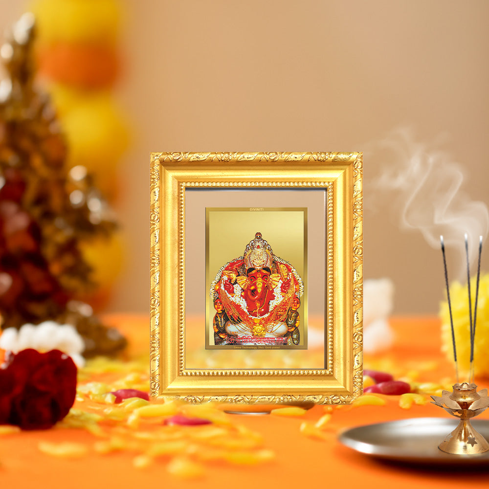 Diviniti 24K Gold Plated Siddhi Vinayak |Divine Table Top Frame for Home Mandir & Office Decor | Luxury Spiritual Gift