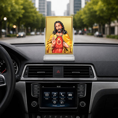 24K Gold-Plated Jesus Christ Acrylic Car Dashboard Frame | 11x7 CM