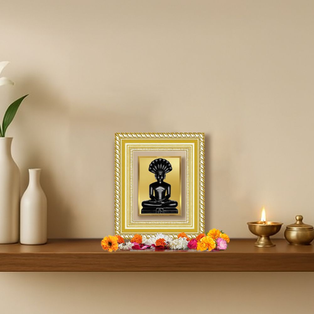 Diviniti 24K Gold Plated Parshvanath Divine Table Top Frame for Home Mandir & Office Decor | Luxury Spiritual Gift