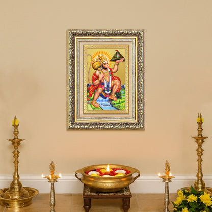 Diviniti 24K Gold Plated Hanuman With Mountain (Classic) Divine Wall Frame for Home Mandir & Office Decor | Luxury Spiritual Gift