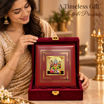 24K Gold-Plated Lord Satyanarayana MDF Frame | Premium Gift Box | 10x10 CM