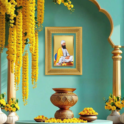 Diviniti 24K Gold Plated Guru Tegh Bahadur Sahib Ji (Classic) Sacred Sikh Wall Frame for Home Decor & Office Ambiance | Premium Spiritual Gift