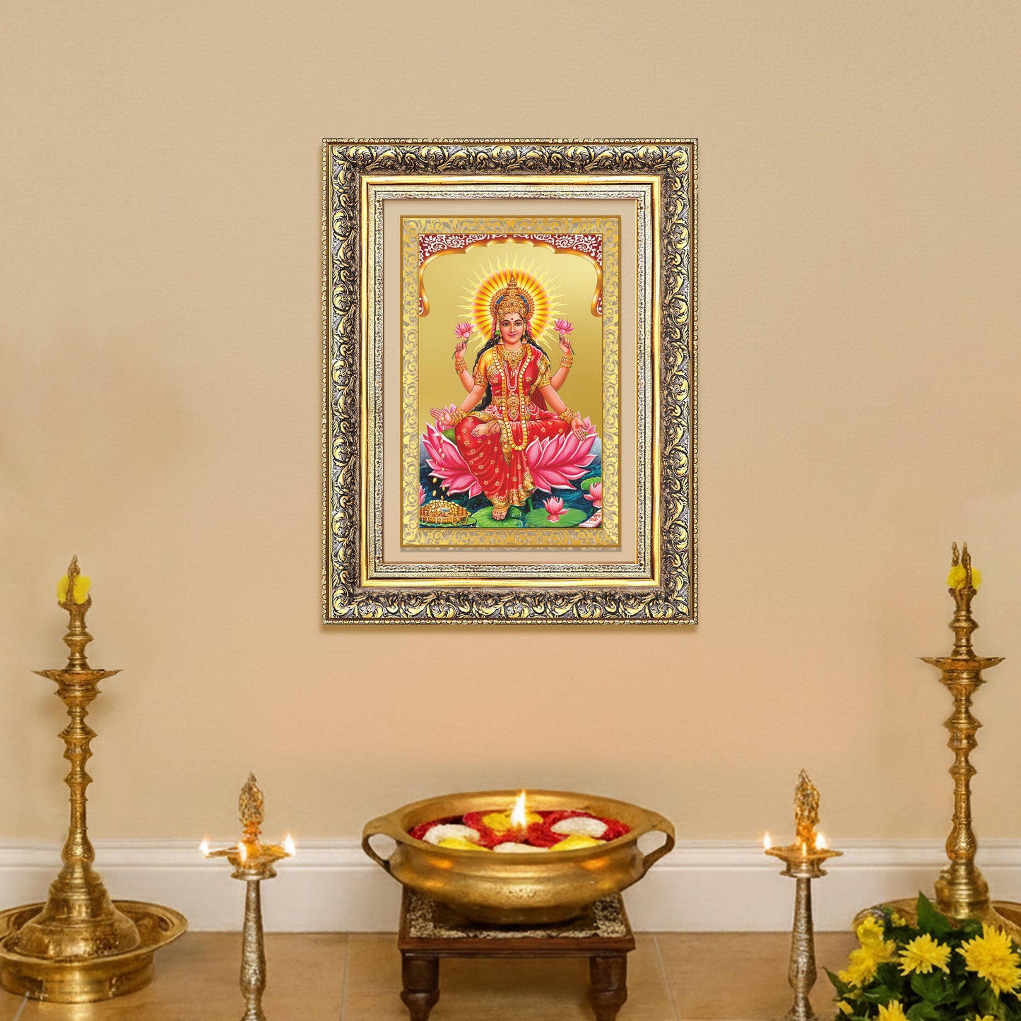 Diviniti 24K Gold Plated Lakshmi (Classic) Divine Wall Frame for Home Mandir & Office Decor | Luxury Spiritual Gift