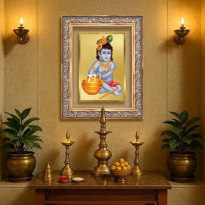 Diviniti 24K Gold Plated Bal Gopal Divine Wall Frame for Home Mandir & Office Decor | Luxury Spiritual Gift