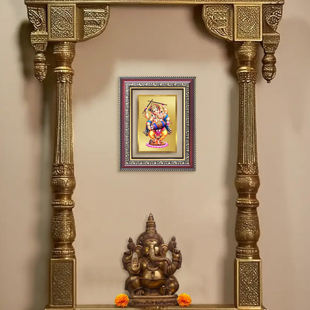 Diviniti 24K Gold Plated Dancing Ganesha (Classic) Divine Wall and Table Top Frame for Home Mandir & Office Decor | Luxury Spiritual Gift