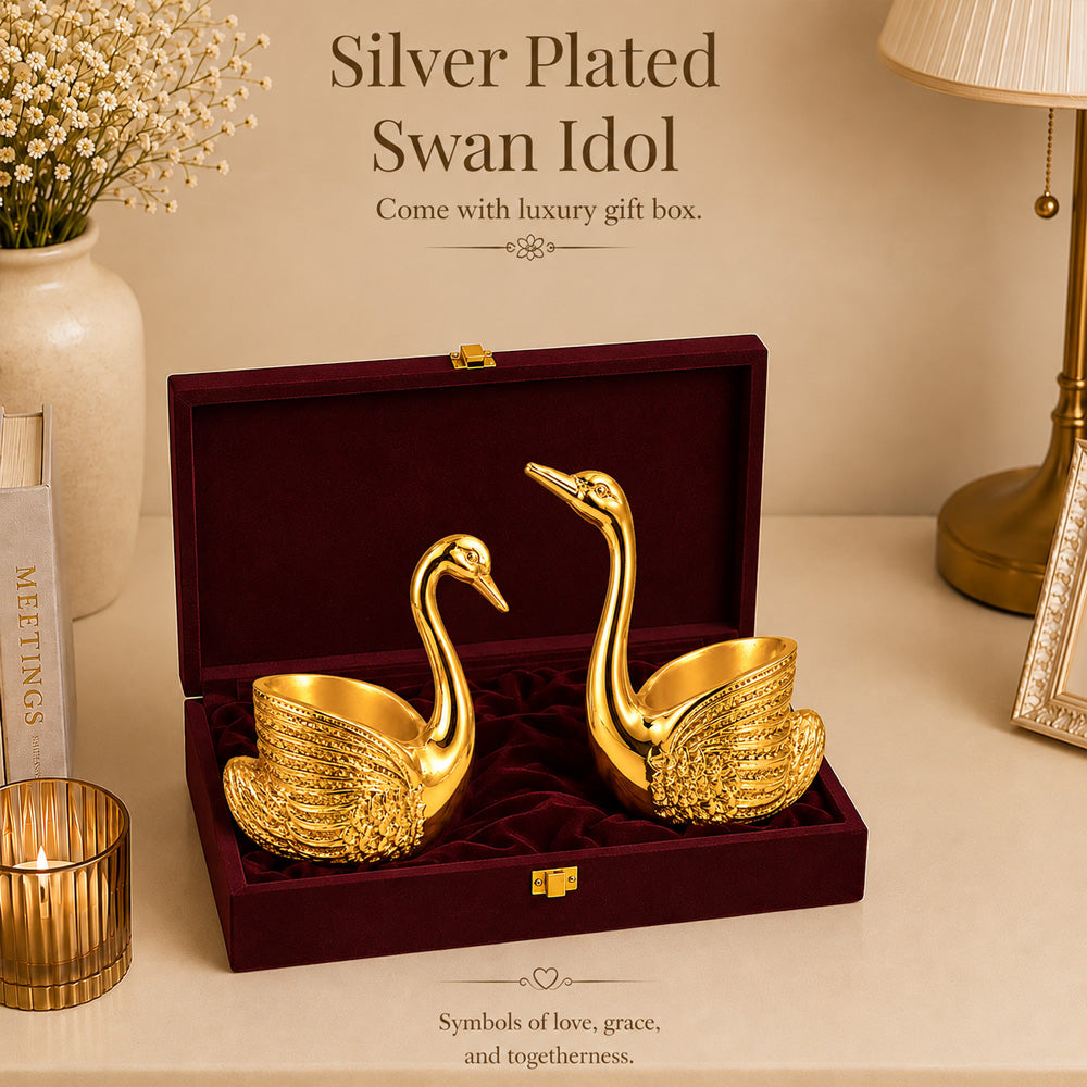 999 Gold-Plated Swan Candle Stand Pair | Premium Gift Box | 12x10 CM