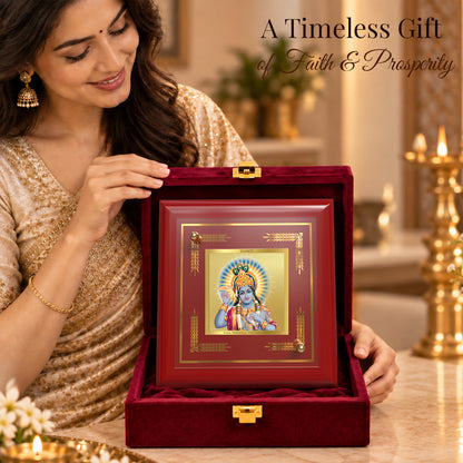 24K Gold-Plated Lord Vishnu MDF Frame | Premium Gift Box | 10x10 CM