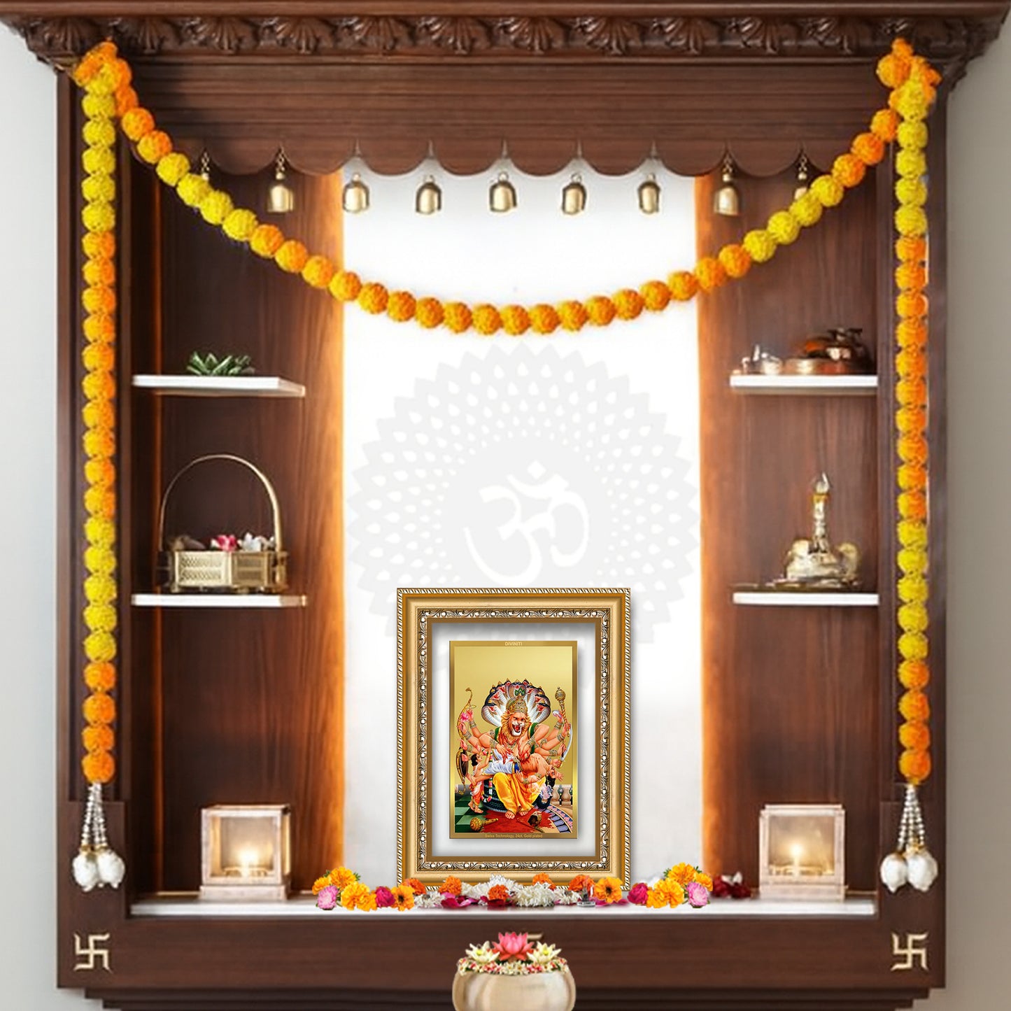 Diviniti 24K Gold Plated Narasimha (Classic) Divine Wall Frame for Home Mandir & Office Decor | Luxury Spiritual Gift