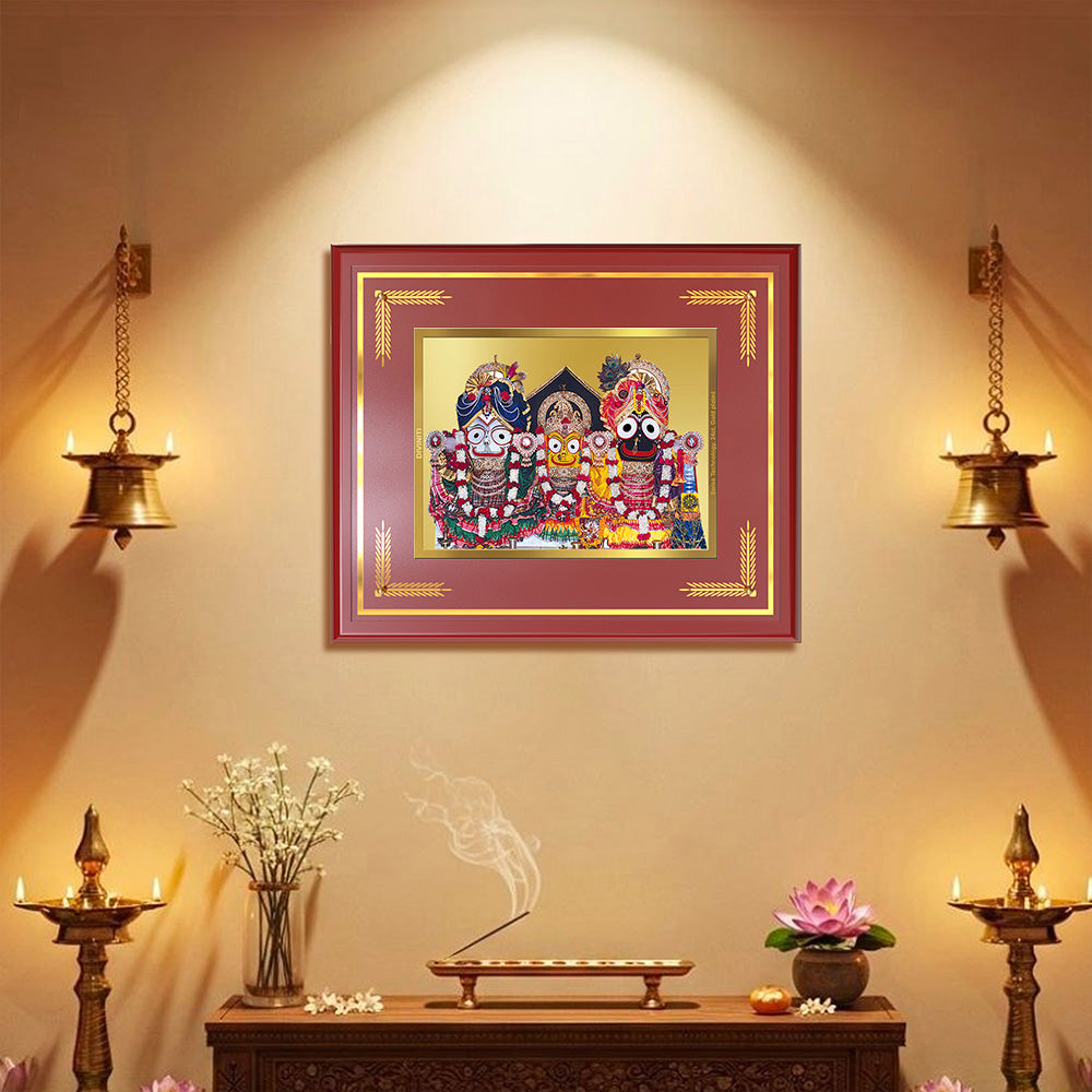 Diviniti Jagannath Subhadra Balabhadra Wall Photo Frame in 24K Gold Plated Foil – Divine Trinity, Protection & Spiritual Bliss