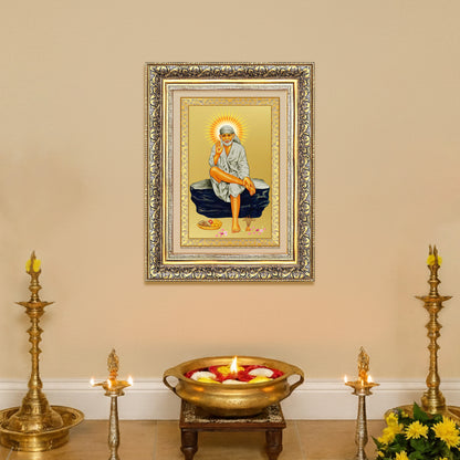 Diviniti 24K Gold Plated Sai Baba (Classic) Divine Wall Frame for Home Mandir & Office Decor | Luxury Spiritual Gift