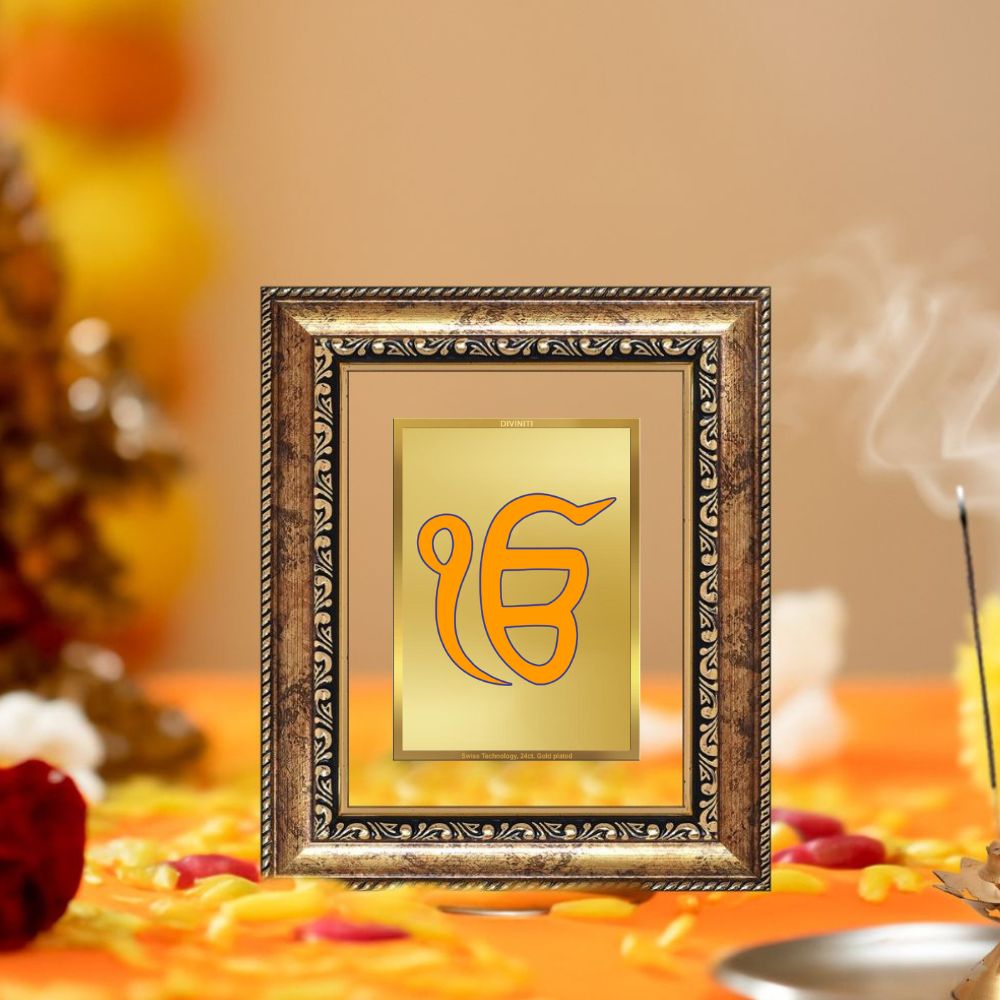 Diviniti 24K Gold Plated Ik Omkar Divine Table Top Frame for Home Mandir & Office Decor | Luxury Spiritual Gift
