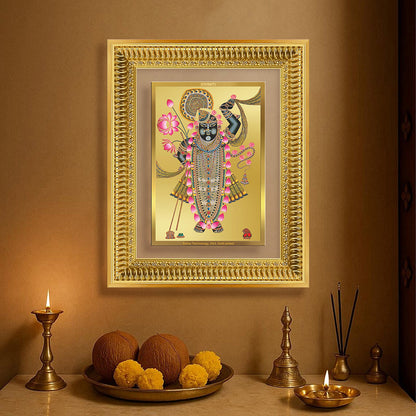 Diviniti 24K Gold Plated Shrinath Ji (Classic) Divine Wall Frame for Home Mandir & Office Decor | Luxury Spiritual Gift