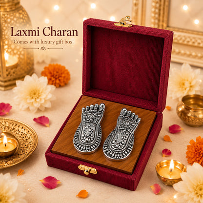 999 Silver-Plated Antique Lakshmi Charan Paduka | Premium Gift Box | 7x3 CM