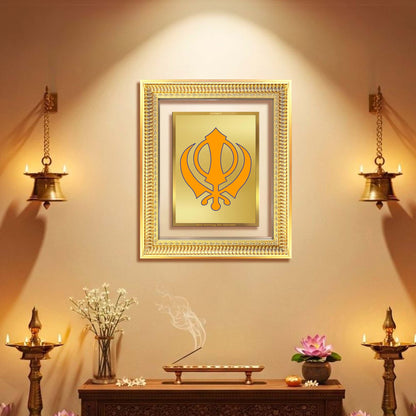 Diviniti 24K Gold Plated Khanda Sahib (Classic) Divine Wall Frame for Home Mandir & Office Decor | Luxury Spiritual Gift