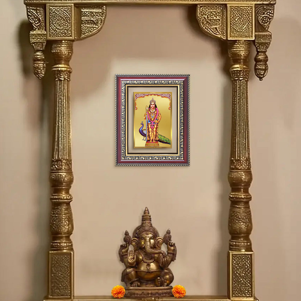 Diviniti 24K Gold Plated Murugan (Classic) Divine Wall and Table Top Frame for Home Mandir & Office Decor | Luxury Spiritual Gift
