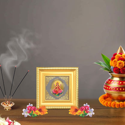 Goddess Lakshmi | Divine Goddess of Wealth Royal Tabletop Photo Frame in 24K Gold Plated Foil