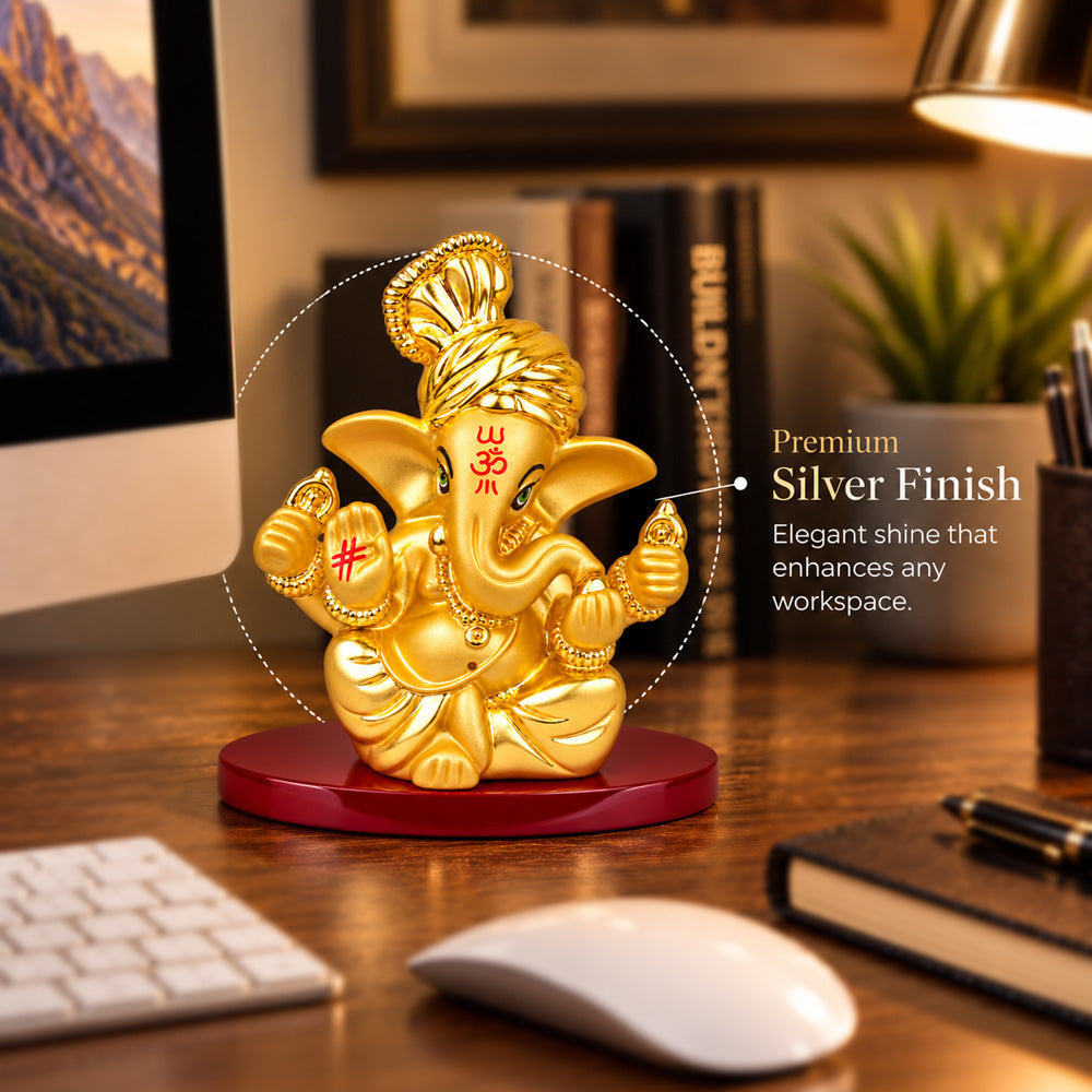 DIVINITI 999 Silver-Plated Lord Ganesha Idol | Car & Home Décor | Gift Box | 7x7 CM