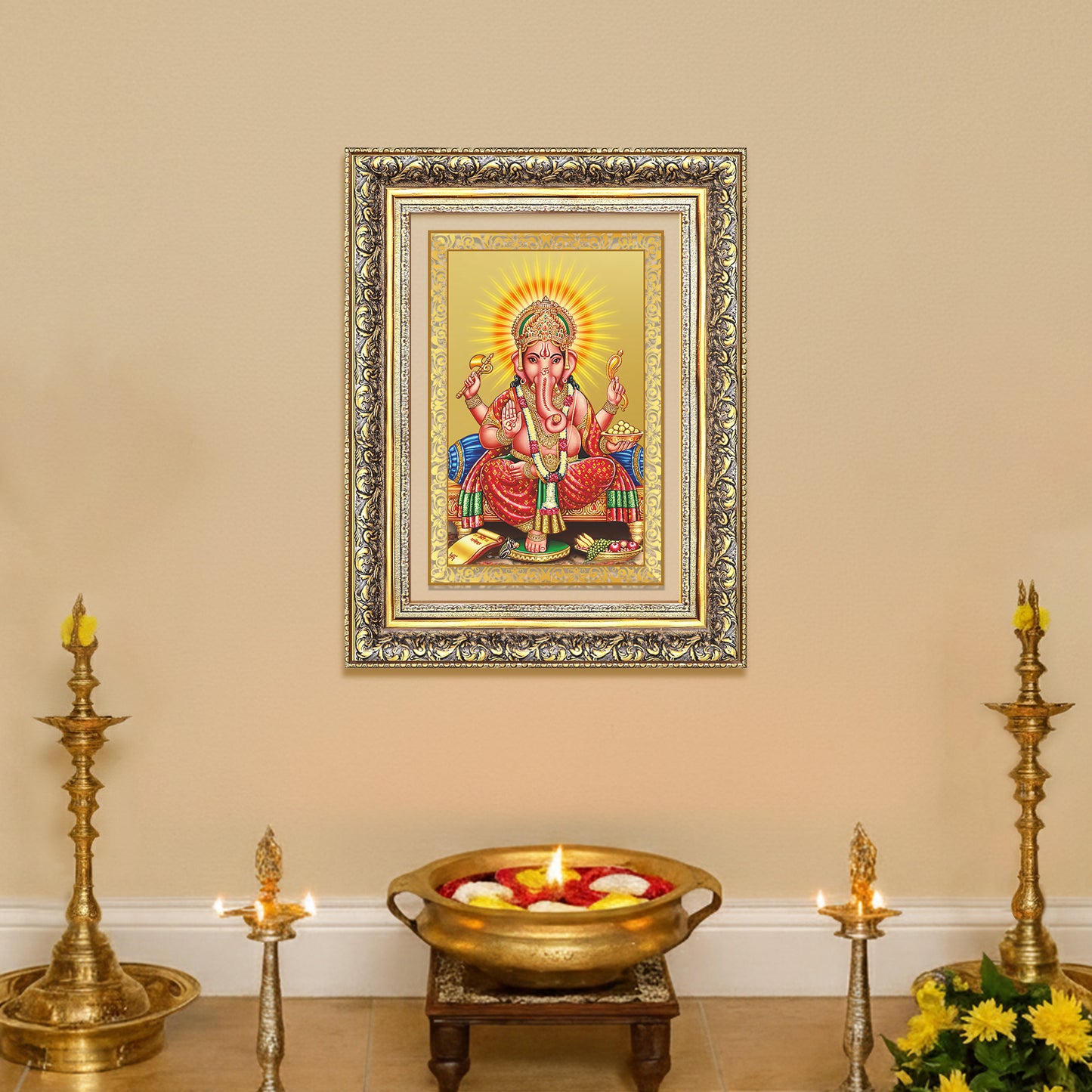 Diviniti 24K Gold Plated Ganesha (Classic) Divine Wall Frame for Home Mandir & Office Decor | Luxury Spiritual Gift