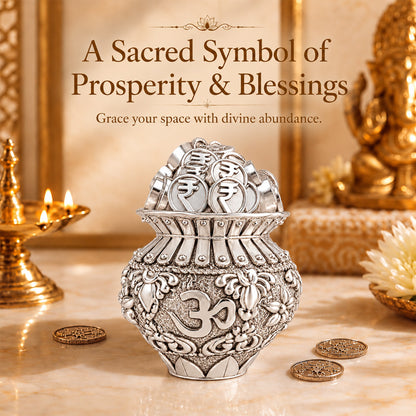 999 Silver-Plated Om Coin Kalash | Premium Gift Box | 9x5 CM