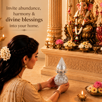 999 Silver-Plated Lakshmi Kalash with Coconut | Premium Gift Box | 16x8 CM