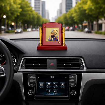 24K Gold-Plated Guru Gobind Singh Ji MDF Car Dashboard Frame | 7.5x9 CM