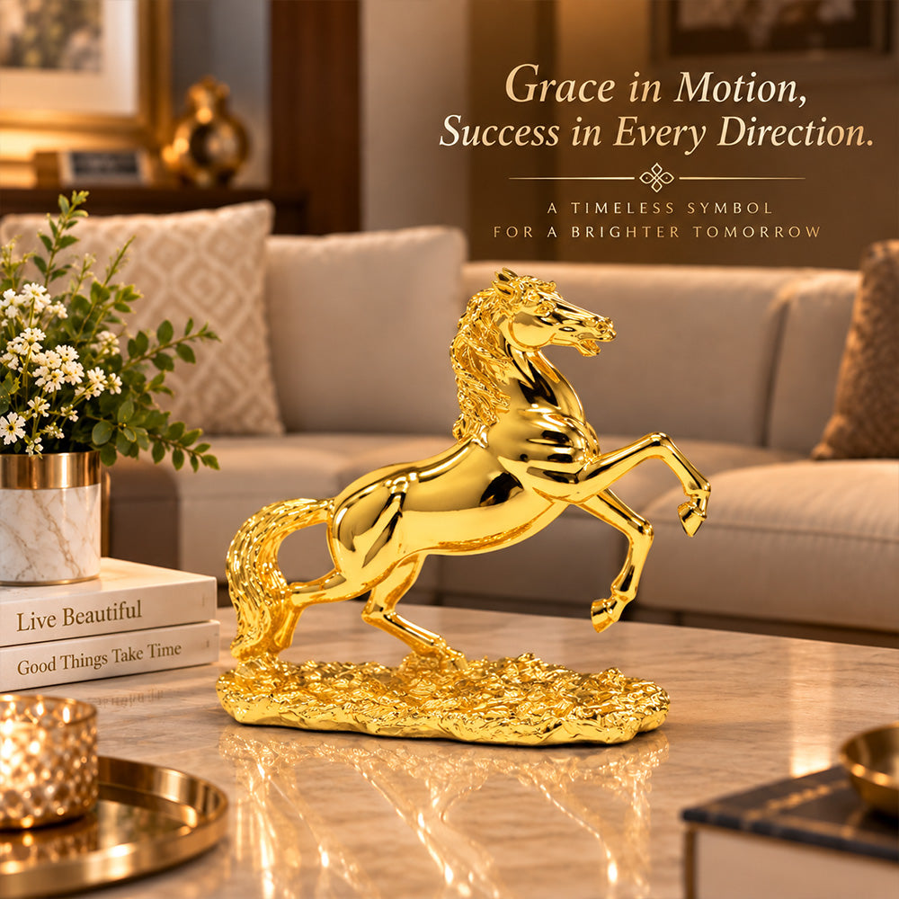 24K Gold-Plated Jumping Horse Idol | Premium Gift Box | 17x22 CM