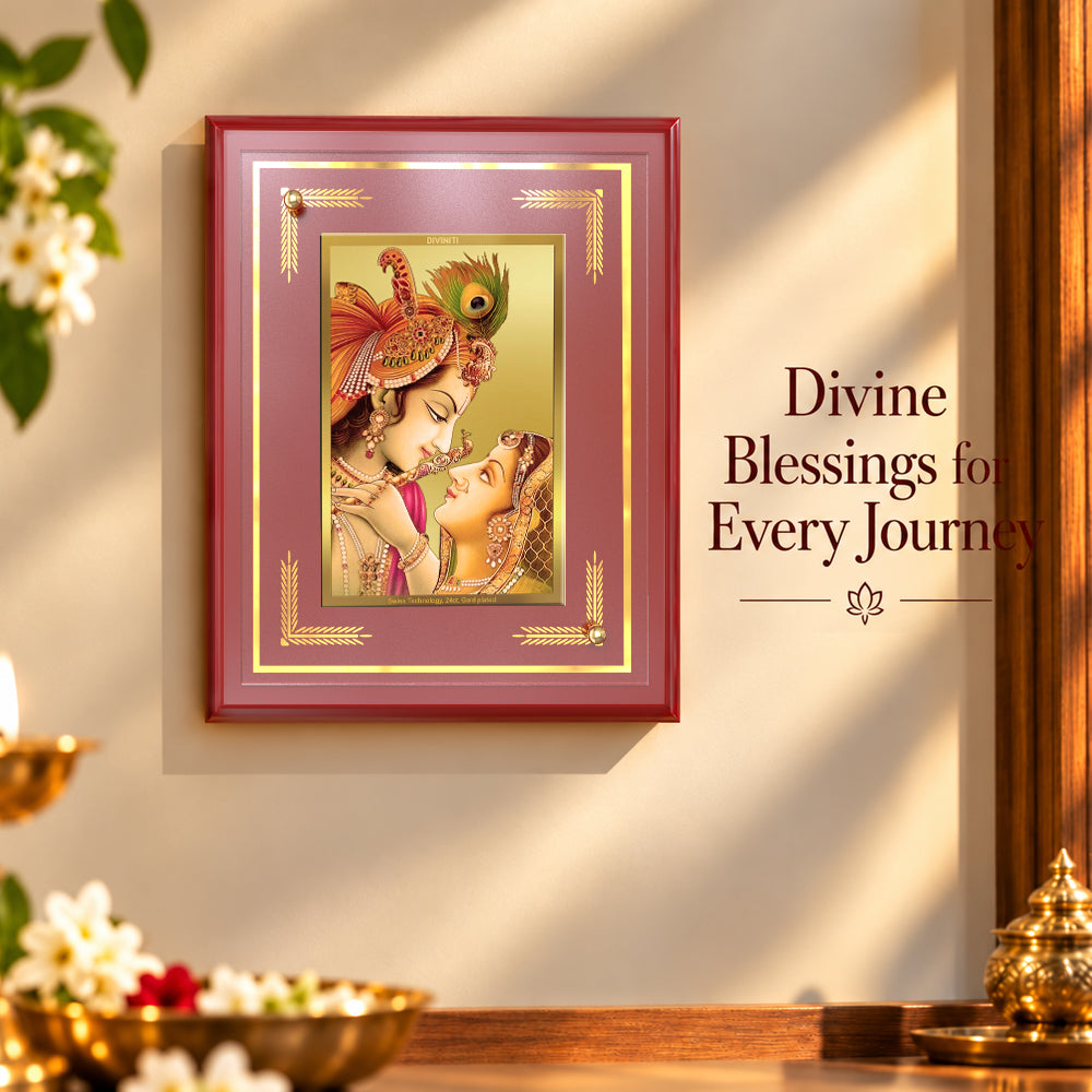 24K Gold-Plated Radha Krishna Close-Up MDF Frame | Premium Gift Box | 22 X 18 CM