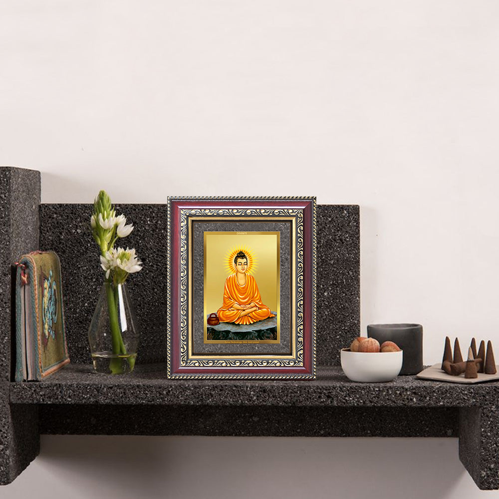 Diviniti 24K Gold Plated Buddha (Classic) Divine Wall and Table Top Frame for Home Mandir & Office Decor | Luxury Spiritual Gift