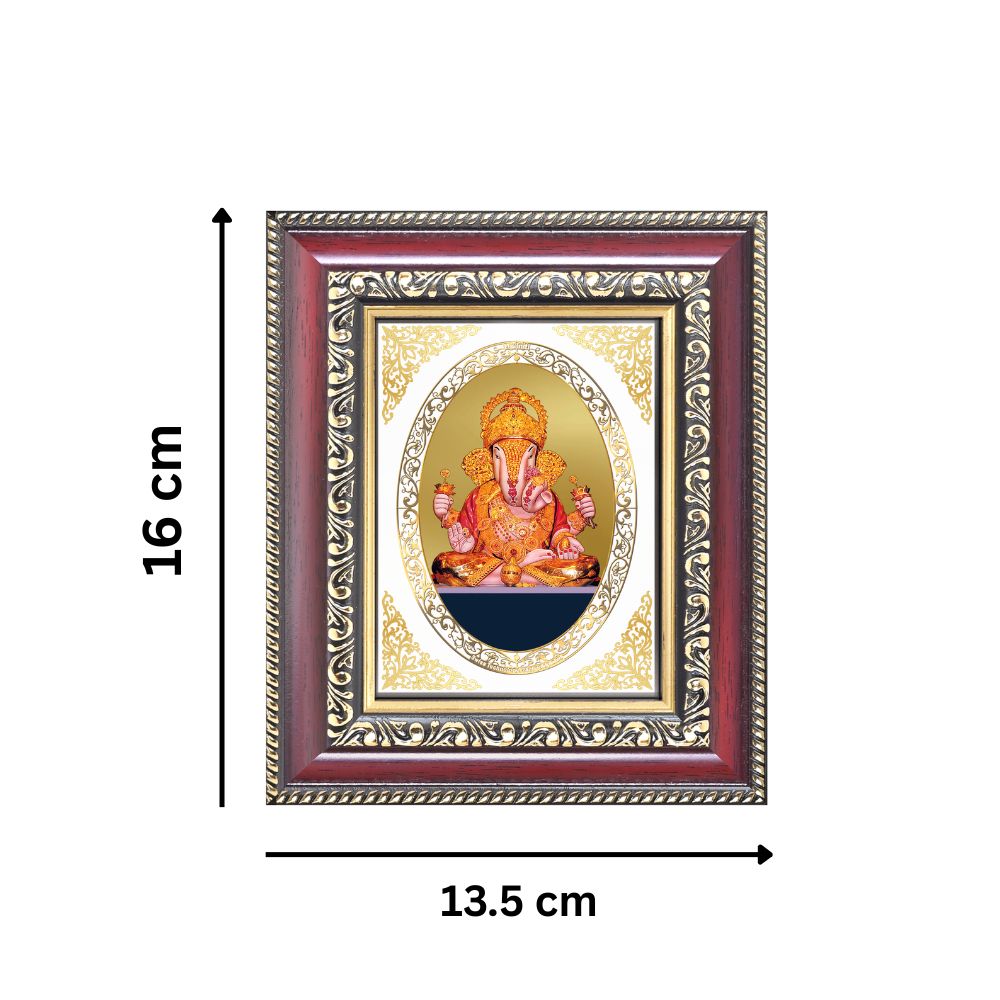 Dagdu Sheth Ganpati Divine Ganesha Sacred Prosperity Royal Tabletop Frame in 24K Gold Plated Foil