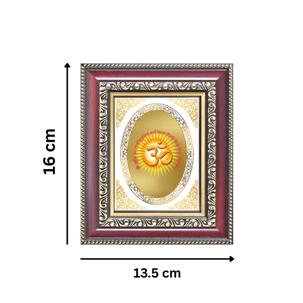 Om Symbol with Gayatri Mantra Divine Vedic Wisdom & Spiritual Energy Royal Tabletop Frame in 24K Gold Plated Foil