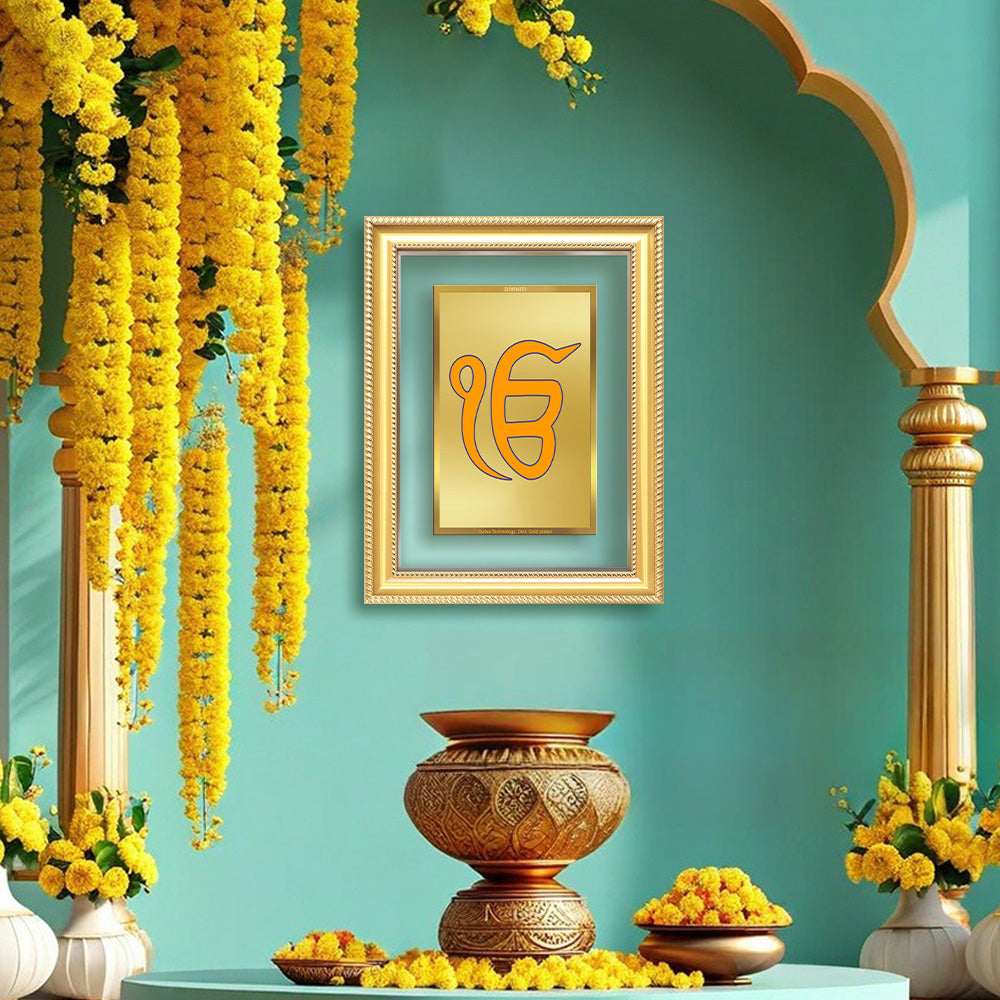 Diviniti 24K Gold Plated Ik Omkar (Classic) Divine Wall Frame for Home Mandir & Office Decor | Luxury Spiritual Gift