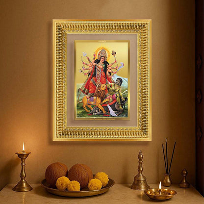 Diviniti 24K Gold Plated Durga - Mahishasura Mardini (Classic) Divine Wall Frame for Home Mandir & Office Decor | Luxury Spiritual Gift
