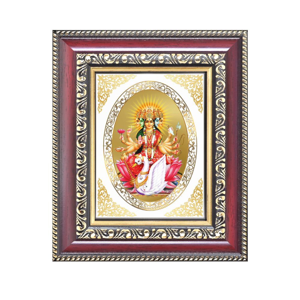 Diviniti 24K Gold Plated Gayatri Maa |Divine Table Top Royal Photo Frame for Home Mandir & Office Decor | Luxury Spiritual Gift