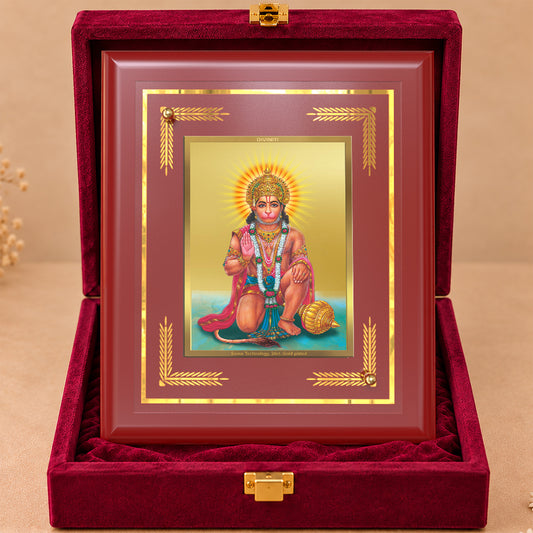 24K Gold-Plated Hanuman Blessings MDF Frame | Premium Gift Box | 13.5x16 CM