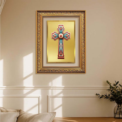 Diviniti 24K Gold Plated Holy Cross (Classic) Divine Wall Frame for Home Mandir & Office Decor | Luxury Spiritual Gift