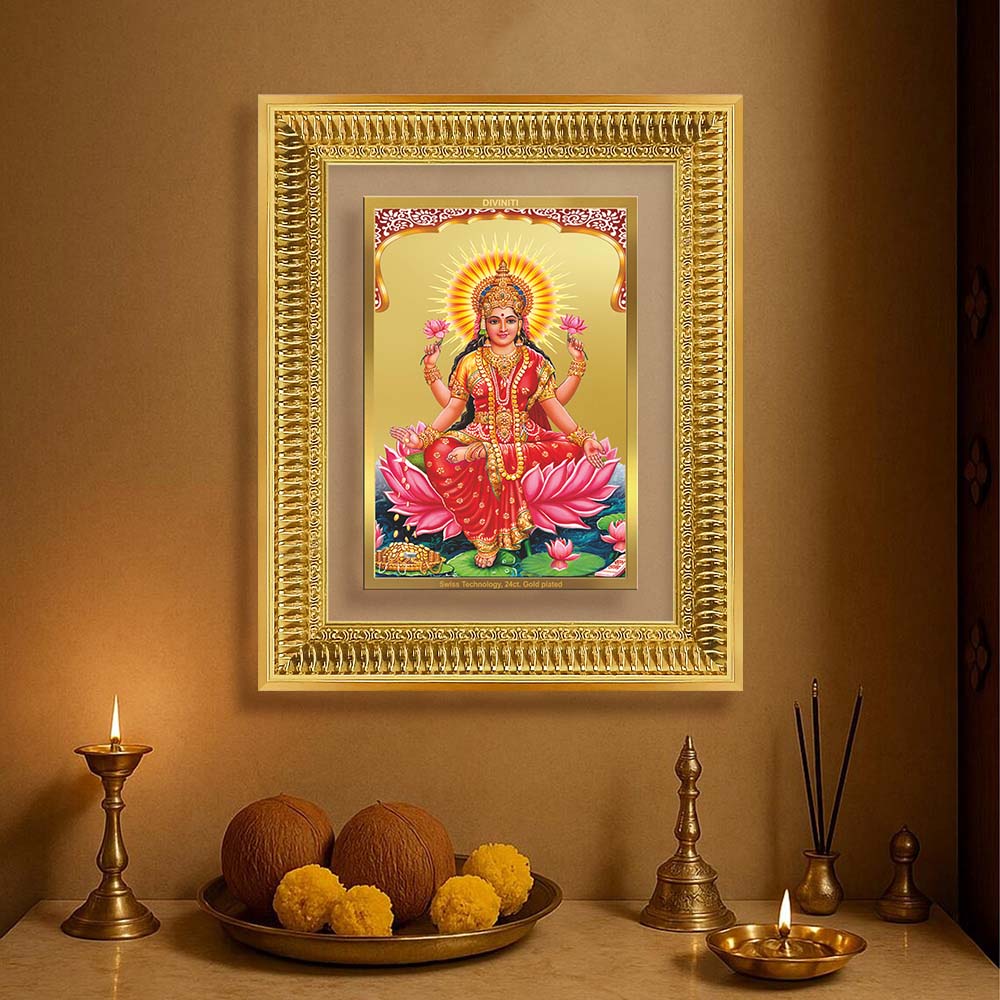 Diviniti 24K Gold Plated Lakshmi (Classic) Divine Wall Frame for Home Mandir & Office Decor | Luxury Spiritual Gift