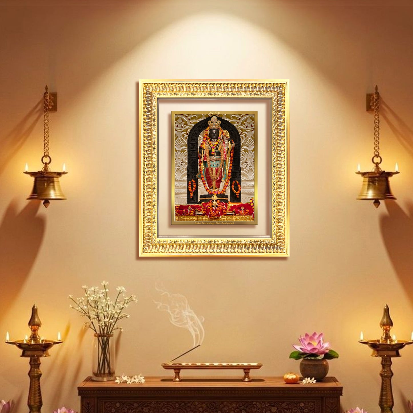 Diviniti 24K Gold Plated Ram Lalla (Classic) Divine Wall Frame for Home Mandir & Office Decor | Luxury Spiritual Gift