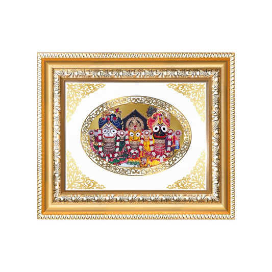 Lord Jagannath Balabhadra Subhadra Divine Puri Trinity Sacred Royal Tabletop Frame in 24K Gold Plated Foil