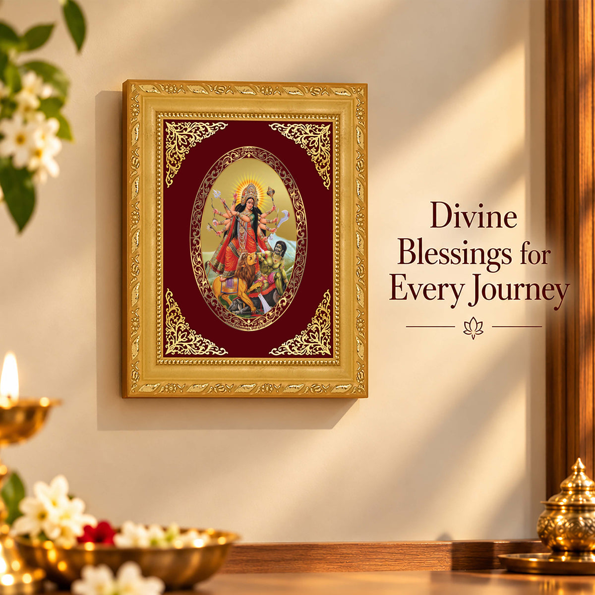24K Gold-Plated Durga Mahishasura Mardini Frame | Premium Gift Box | 21.5x17.5 CM